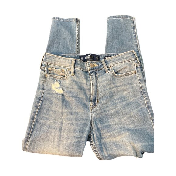 Hollister High Rise Super Skinny Crop Jeans Distressed Light Blue Wash Sz 5S - Picture 3 of 7